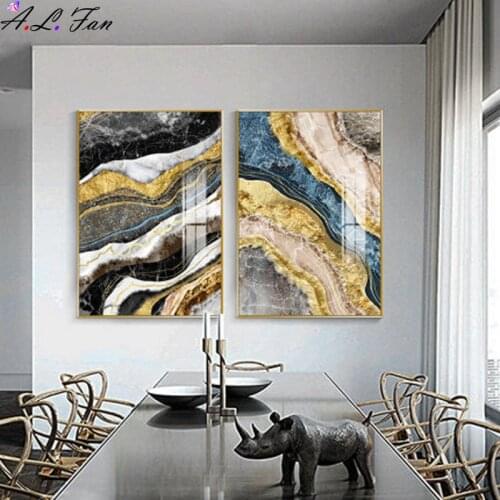 Golden marble pattern abstract canvas painting nordic poster and print contemporary wall art image modern living room decor