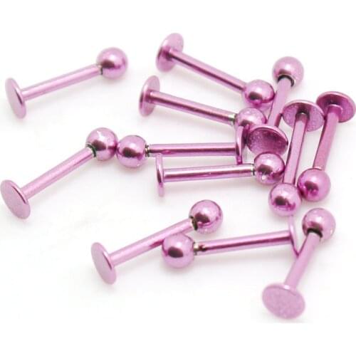 10pcs pink color labret body piercing jewelry lip rings with 3mm balls