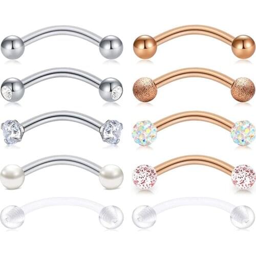 16G Surgical Steel Daith Rook Earring 10mm Curved Barbell Eyebrow Rings Piercing Jewelry for Women Men