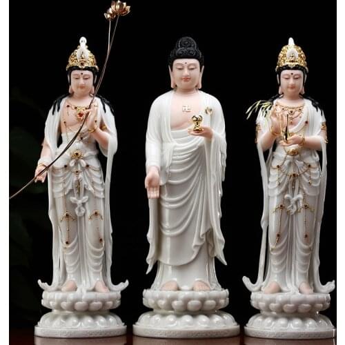 48CM Large 3PCS XI FANG SAN SHENG High grade Buddha statue Amitabha Guanyin Mahasthamaprapta HOME shrine Efficacious protection