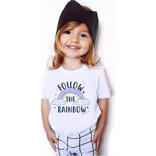 Toddler Boys Girls White T Shirt Children Summer Clothes Fashion Cartoon Pattern Tees Boy Tshirt Kids Rainbow T Shirt