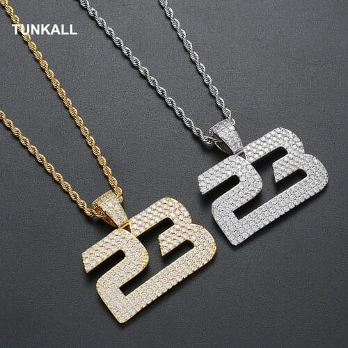 Iced Out Hip Hop Men Necklace Brass CZ Number Pendant Jewelry Party Gift CN208