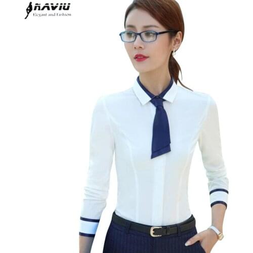 Spring Summer Fashion Female Long-Sleeve Shirt Slim Patchwork Bow Tie Women White Blouse Office Ladies Plus Size Work Wear Tops