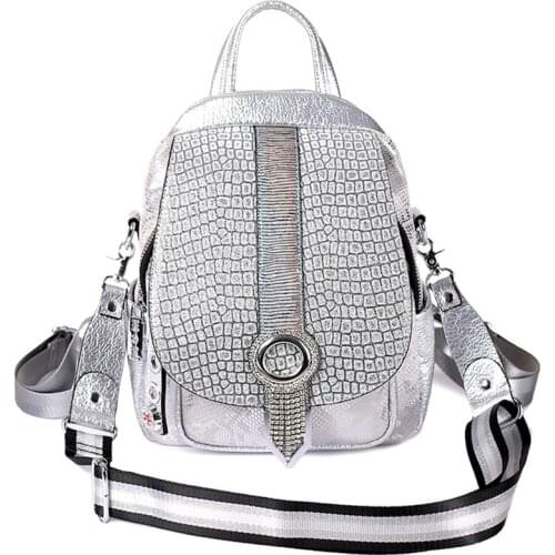 Brand Luxury Rhinestone Designer Handbag Fashion Diamond Backpacks Female Multifunction Shoulder Bag Women Small Silver Backpack