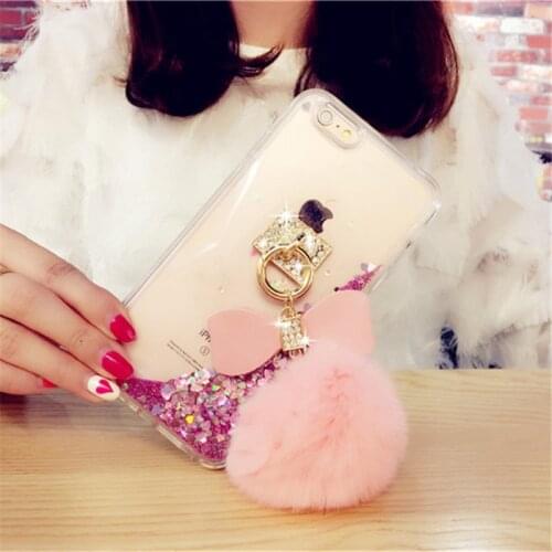 For Apple iPhone X XS XR MAX 5 6 7 8 6plus 7/8plus Rabbit hair ball Pendant Liquid quicksand Heart glitter Soft case cover