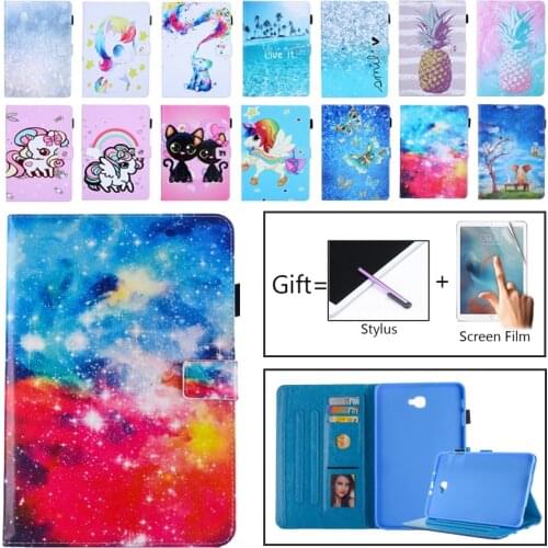 Tablet Case For Samsung Galaxy Tab A 10.1 T580 SM-T580 T585 10.1 inch Smart Cover Cat Unicorn Flip Stand PU Leather Skin Funda
