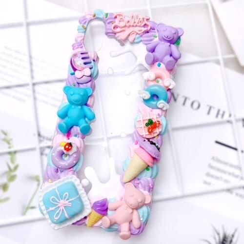 Handmade For Samsung galaxy s21 ultra case Cartoon Bear Customized phone Cover s20 FE 5G s8/s9/s10/s20 plus DIY cream shell gift