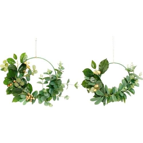 Floral Hoop Wreath Artificial Eucalyptus Leaf Wreath Hanging Wall Hoop Wreath For Wedding Backdrop Wall Home Decor-ABUX