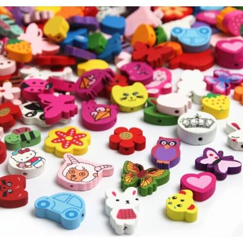 Wood Beads Spacer 30Pcs 15-35mm Random Various Style Creative Children Wooden Beads For Jewelry Making DIY Babys Jewelry