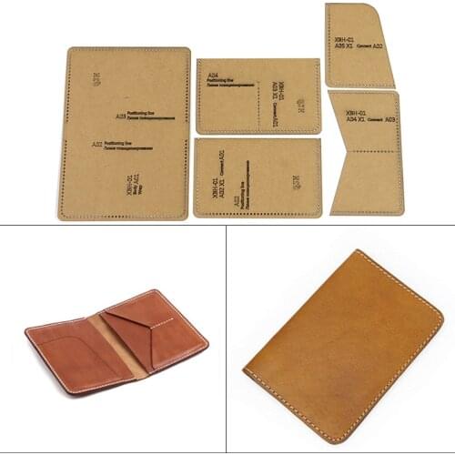 DIY Passport Holder Drawing Sample Kraft Paper Template Handmade Leather Wallet Design Sewing Stencil Craftwork Tool Supplies