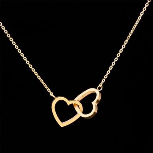 Double Heart Necklaces Pendants For Women Love Jewellery Bridesmaid Gifts Stainless Steel Link Chain Femmal Collier Choker
