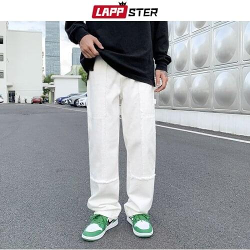 LAPPSTER Men Patchwork Baggy Causal Jeans Pants 2021 Mens Y2k Japanese Streetwear Denim Trousers Male Vintage Kpop Fashion Jeans