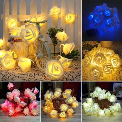 20 LED Battery Powered Rose Flower Fairy Wedding Garden Party Christmas Decor Garlands Christmas Decoration String Lights