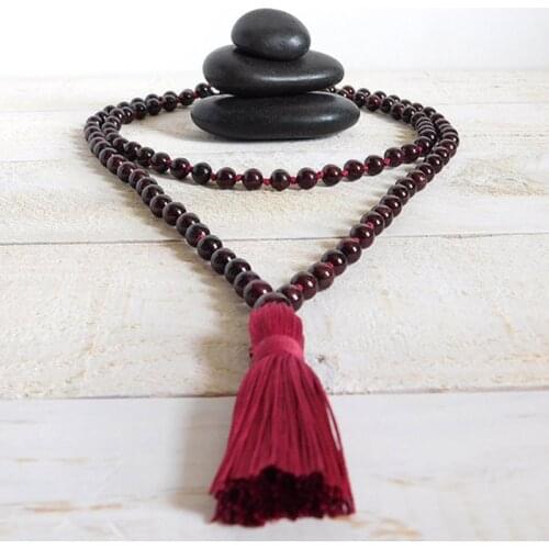 Garnet Hand Knotted Tassel Necklace Women 108 Bead Prayer Mala Jewelry Best Gift For Her 108 Yoga Mala Necklace With Tassel