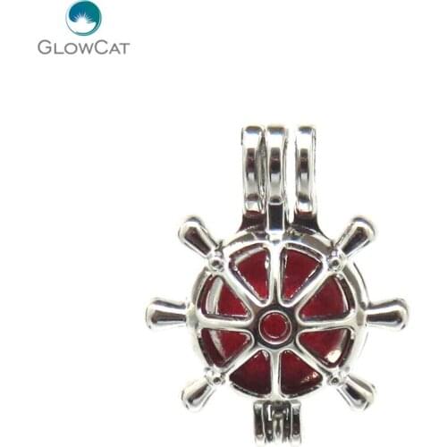 K568 5pcs/lot Silver 24mm Sail Rubber Pearl Beads Cage Pendant Locket Fairytale Party Essential Oil Diffuser