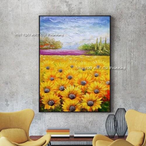 Hot Sales Big Sunflower Yellow Nature View Handpainted Abstrat Oil Painting Canvas Home Decor Wall Art Picture For Living Room