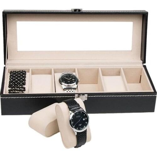 Hot Sale Black 6 Grids PU Leather Fashion Watch Box Display Watches Storage Organizer Box Holder Jewelry Box Bracelet Case