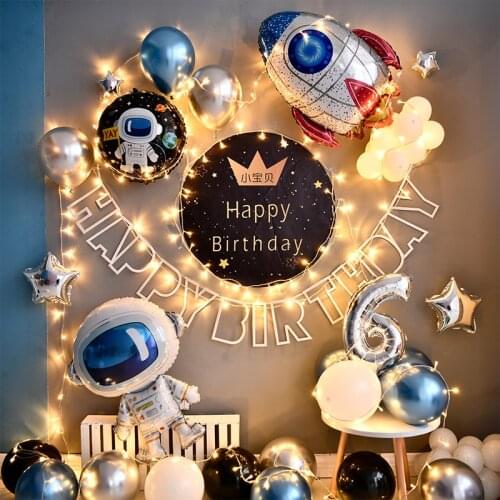Outer Space Party Astronaut Balloon Garland Rocket Balloons Galaxy Theme Party Boy Kids Birthday Balloons Arch Decor Favors Set