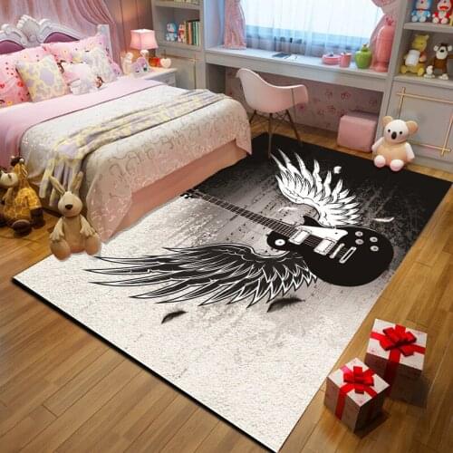 Creative Music Black / White Wings Guitar 3D Printed Living Room Carpet Bedroom Carpet Corridor Non-slip Carpet Kitchen Door Mat