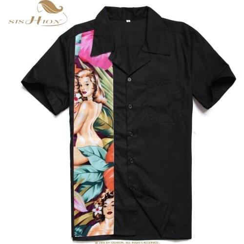 1950s Rockabilly Shirt Men Western Cowboy Short Sleeve Shirts Beauty ST110 Pocket Punk Rave Uniforms Rolling Men Shirts