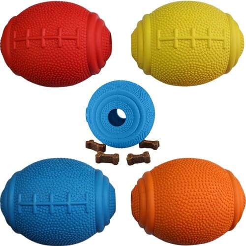 Natural Rubber Rugby Treat Ball For Pet Dog Snack Treat Ball Toys