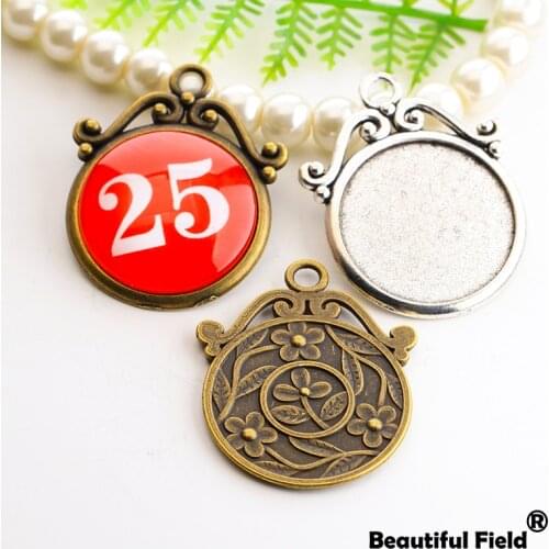 8pcs Fit 25mm Cabochon Settings Antique Silver Bronze Color Plated Cameo Base Blank Tray Zinc Alloy Flowers
