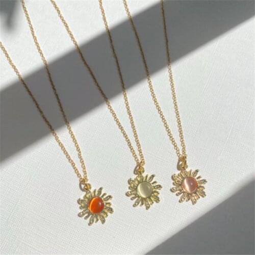 Hippy indie Opal Sun Charm Necklace for women girl Layering.Opal Jewelry October Birthstone Sunbeam Inspirational Small Sun jjd3