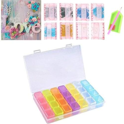 Full Round Drill 5D Diy Diamond Painting "Flower Letter" & 28 Grid Plastic Storage Box Storage Box Jewelry Box