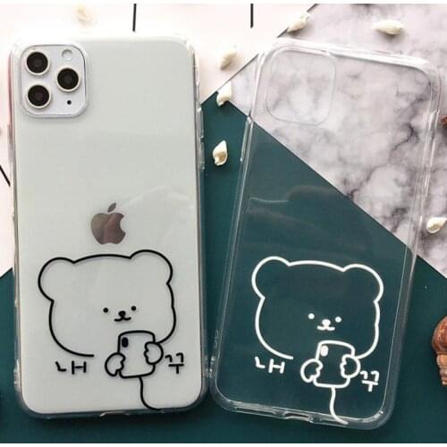 Black Line Bear Lovely Handmade Design Clear Phone Case For iphone 12 6s 7 8 Plus Xr Xs Max 11 Pro Max Cases Cover