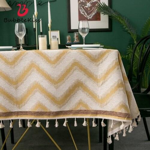 Bubble Kiss Home Dining Tablecloth Fashion Broken Line Pattern Table Cover Exquisite Tassel Design Hotel Party Decor Table Cover