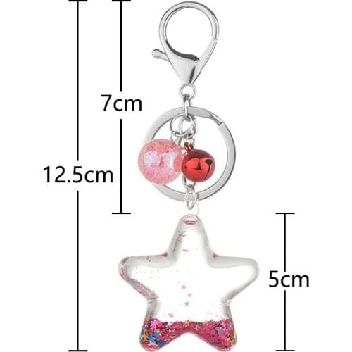 Five-Pointed Star Sequin Acrylic Key Chain Move Glitter Quicksand Liquid Keyring Bag Pendant For Women Men Keychai