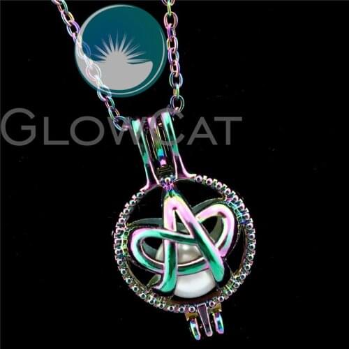 R-C500 Rainbow Colors Letter A Beads Cage Pendant Perfume Diffuser Aromatherapy Pearl Cage Locket Necklace