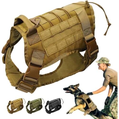 Adjustable Tactical Service Dog Vest Training Hunting Molle Nylon Water-resistan Military Patrol Dog Harness with Handle Hunting