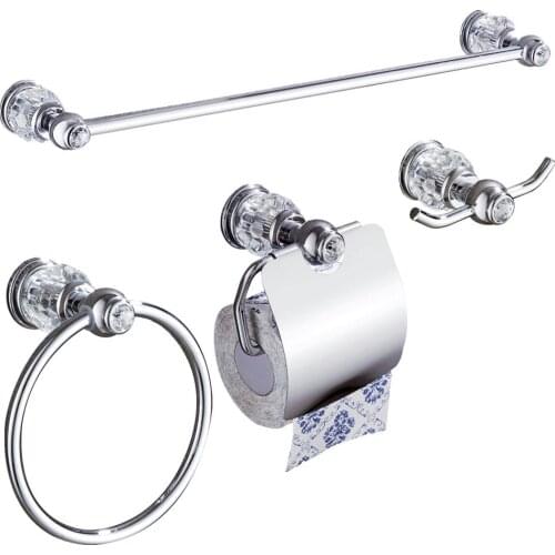 Luxury Chrome Crystal Bathroom Accessories Wall Mount Brass Towel Holder Bathroom Hardware Set Silver Robe Hook send from Brazil