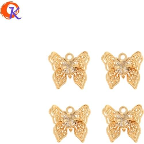 Cordial Design 50Pcs 10*11MM Jewelry Accessories/DIY/Butterfly Shape/Genuine Gold Plating/CZ Charms/Hand Made/Earring Findings