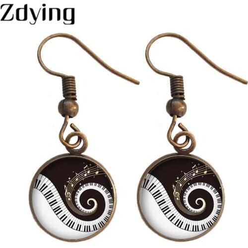 Zdying Retro Music Piano keyboard Dangle Earrings Glass Cabochon Musical symbol Charm Earrings For Women Girls Jewelry PI017