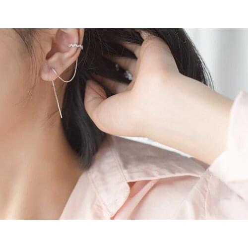 NEW Waterwave &Pull Through Threader earrings long 100% Real. 925 Sterling Silver Fine Jewelry gtle1753