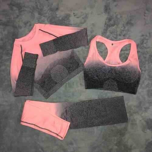 Sports Wear For Women Gym Clothing Yoga Set Seamless Leggings+Sports Bra+Long Sleeve Fitness Crop Top 3 Piece Womens Tracksuit