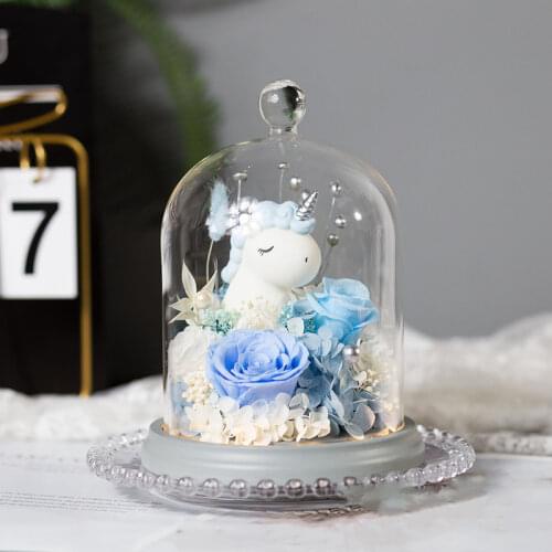 Free Shipping 12*16cm Different Top Glass Dome Vase Home Decoration Blue Grey Base Transparent Cake Cover DIY Friend Favor Gift
