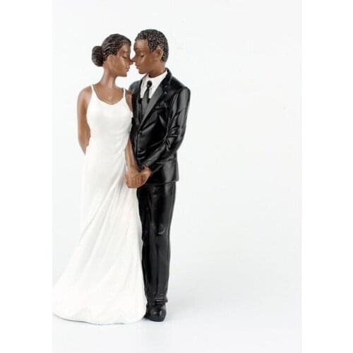 Wedding Cake Topper Resin African Couple Figurine Centerpiece Decorations For Wedding Anniversary Black Shin Couple