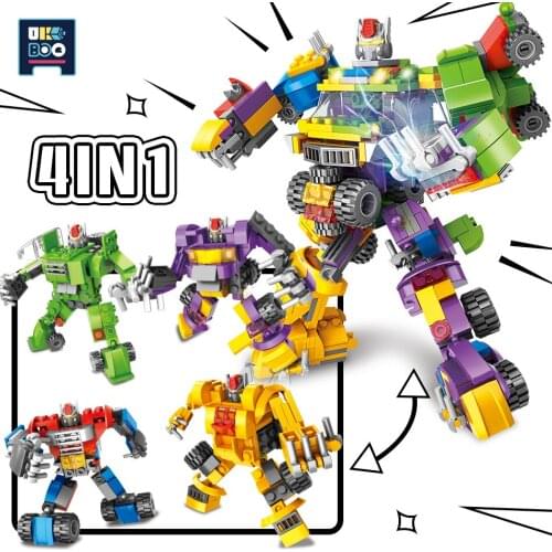 UKBOO 444PCS 4IN1 Deformation Armor Robot Model Building Blocks City Military Truck Mecha Figures Weapon Bricks Toys Children