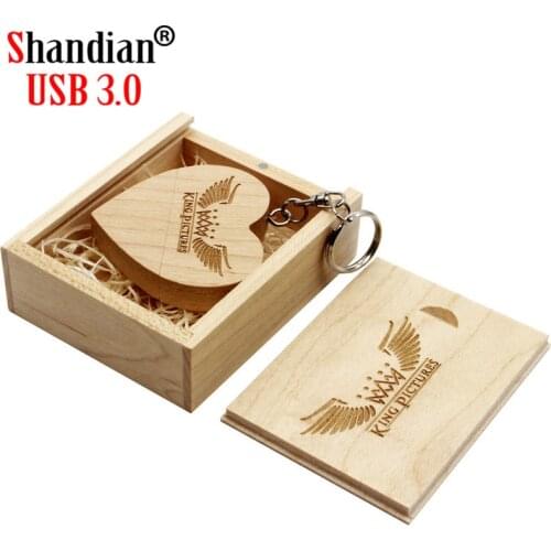 SHANDIAN USB 3.0 (free custom logo) maple heart usb + box usb flash disk pendrive 4gb 8gb 16gb 32gb 64GB Photography gifts