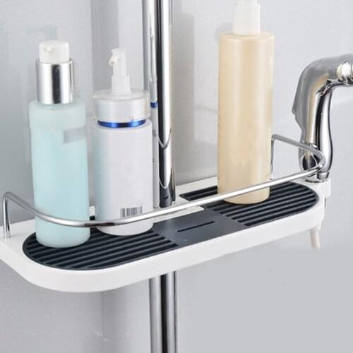 Bathroom Pole Shower Rod Storage Rack Holder Organizer Multi-functional Home Bathroom Shower Towel Shampoo Tray Bathing Shelves