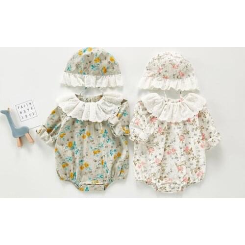 Spring Baby Clothes Newborn Baby Girls Romper Clothes With Hat Lace Princess Baby Romper Jumpsuit Infant Toddler Romper Overalls