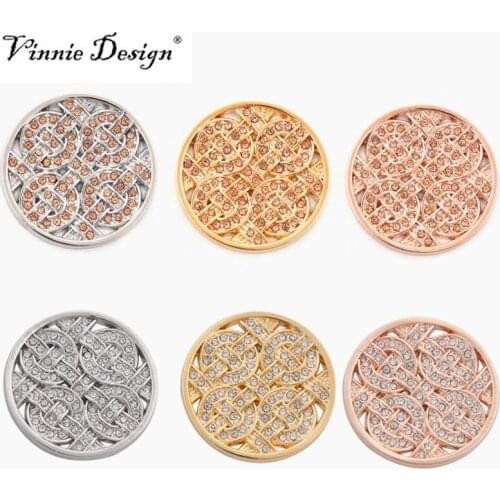 Vinnie Design Jewelry 33mm Large Coin Disc with Clear Champagne Crystal fit for My Coin Holder Frame Pendant Necklace 5pcs/lot