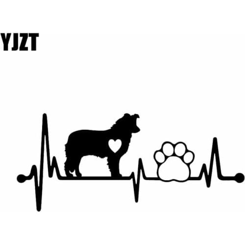 YJZT 17X7.3CM Border Collie Heartbeat Lifeline Paw Car Sticker Vinyl Decal Cartoon Dog Black/Silver C24-1304