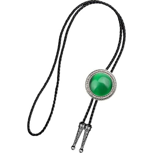 Green Natural Stone Bolo Ties Cowboy Necktie Bootlace Tie