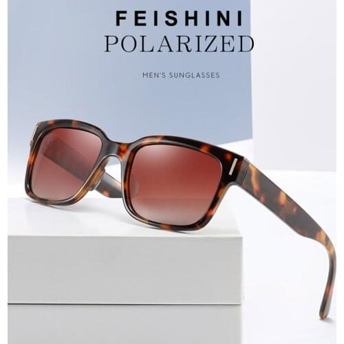 FEISHINI Brand Comfortable Rectangle Sun Glasses For Women Drivers Grain Sense Square Imitation Sunglasses Men Polarized UV400