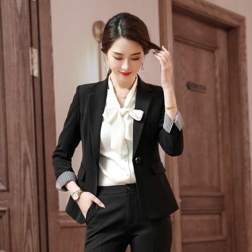 Womens suits 2019 autumn and winter new long-sleeved casual fashion stitching suit wild trousers womens two-piece suit