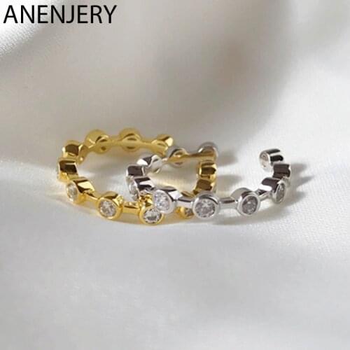 ANENJERY 925 Sterling Silver Micro-Inlaid Zircon Thin Rings For Women Personality Temperament Rings Adjustable Holiday Gift